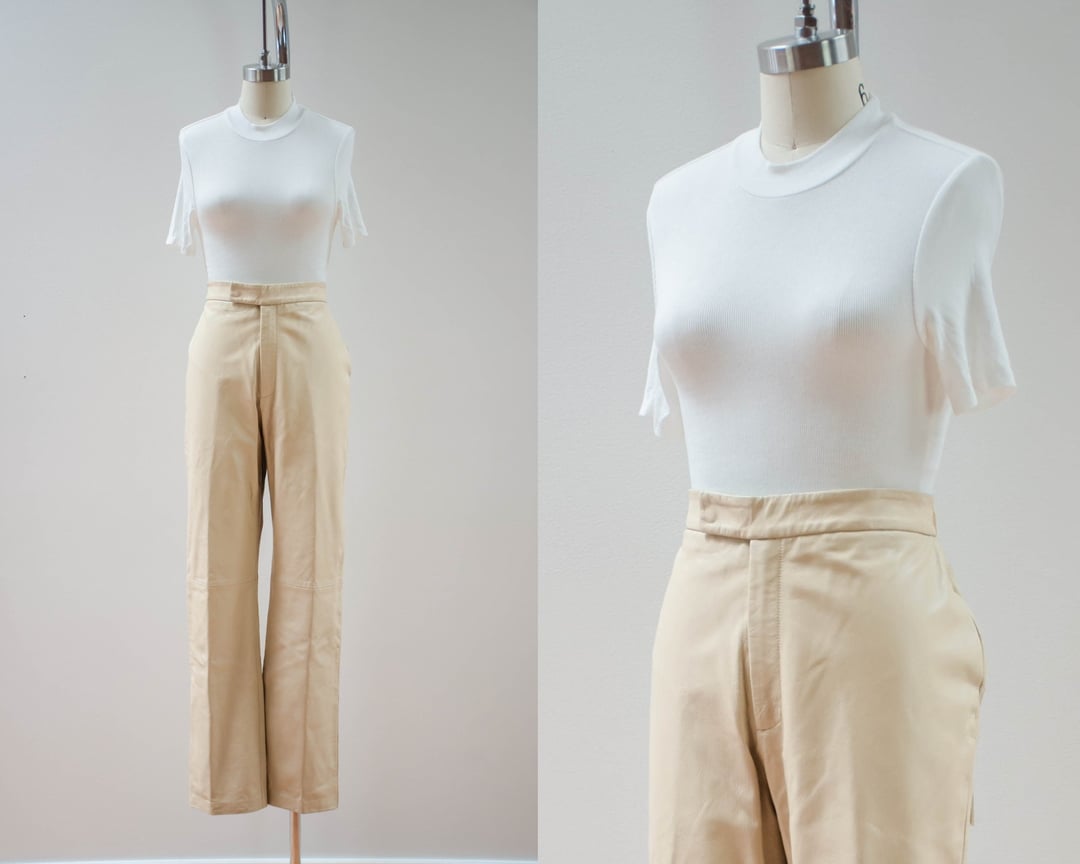 cream leather pants 90s y2k vintage Margaret Godfrey pearly