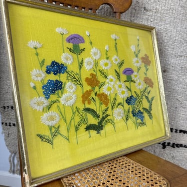 Vintage Embroidered Flower Garden Art 