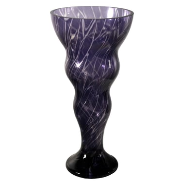 Contemporary Handblown Glass Vase Indigo with Swirl Design 