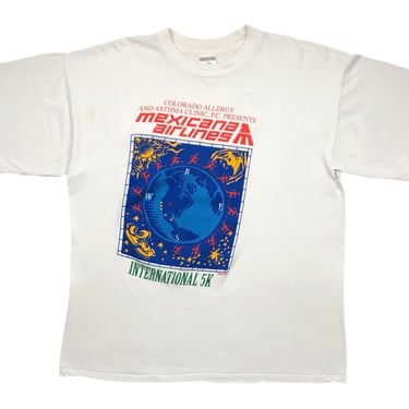 Vintage 90s Mexicana Airlines International 5K Marathon/Running Art Style Graphic T-Shirt Size Large 