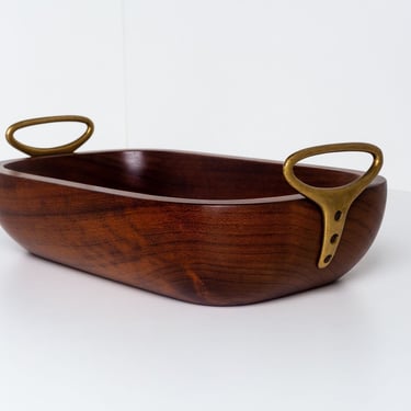 Carl Aubock Turkish Walnut Wooden Bowl with Brass Handles