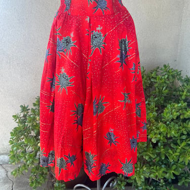 Vintage Hawaiian skirt red grey floral cotton size small by Manu Kai for Sears 