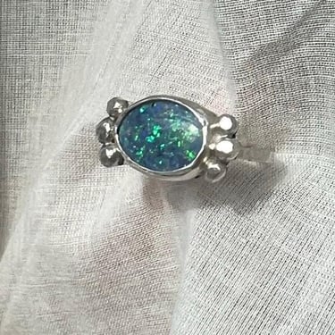 Sterling Silver handmade opal triplet statement ring one of a kind 