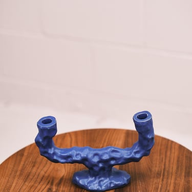 bright blue double dito candle holder