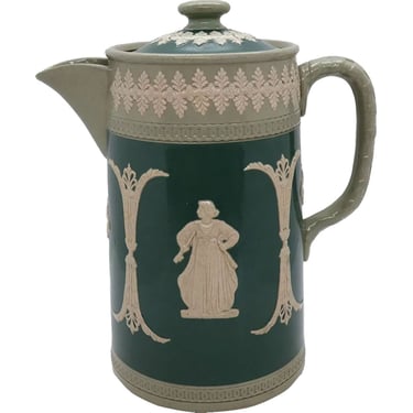 1885 Vintage English James Dudson Green Jasperware Green Pottery Coffee Water Pot 
