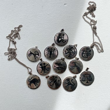 Vintage Silver Zodiac Pendants Necklaces | 22" Length 