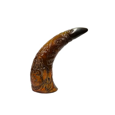 Handmade Chinese Ox Horn Look Dragon Carving Motif Display Art ws3026E 