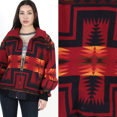 Vintage 80s Rainbow Print Jacket / Pendleton Chief Joseph Coat / Wool Native American Southwestern Blanket Coat 