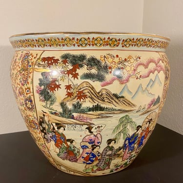 Large- Vase Or Planter Stand- Hand Painted Chinese Porcelain 