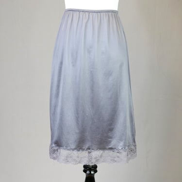 80s Gray Half Slip - Nylon Lace Trim - Ashley Taylor Skirt Slip - Vintage 1980s - L Large 