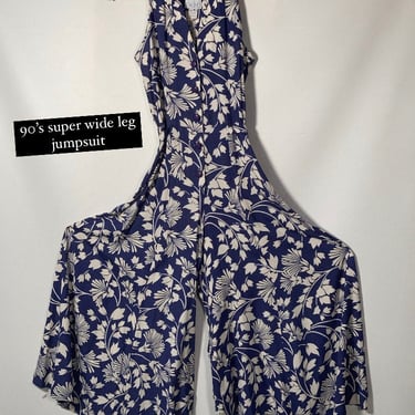 90’s Floral Rayon Super Wide Leg Jumpsuit Size S 