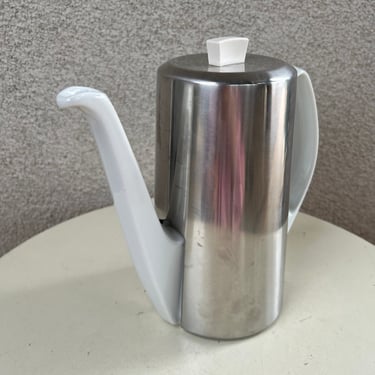 Vintage MCM Modern white ceramic coffee pot with metal insulation cover by Bauscher Weiden of Bavaria Germany 