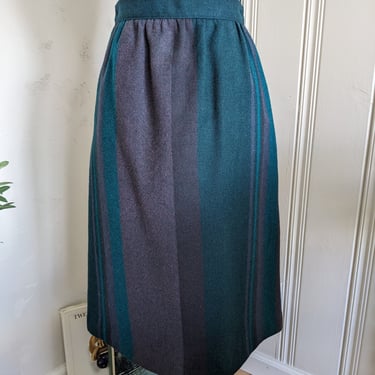 100% Wool 80s Vintage Teal Blues Midi Skirt 