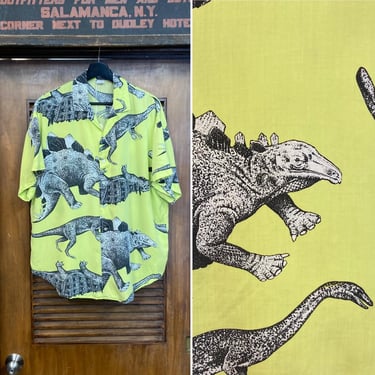 Vintage 1980’s “Esprit” New Wave Pop Art Dinosaur Print Rayon Shirt, Skate, Rare Design, 80’s Vintage Clothing 