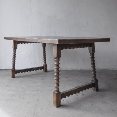 Antique French European Scallop Edge Bobbin Dining Table 