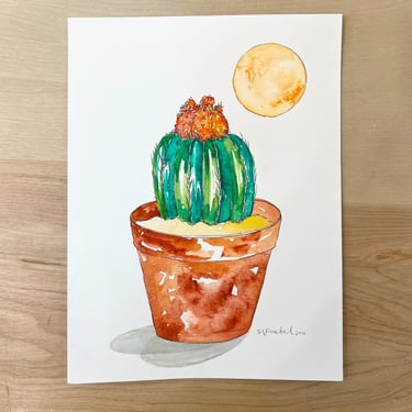 Flowering Cactus Original Watercolor Painting