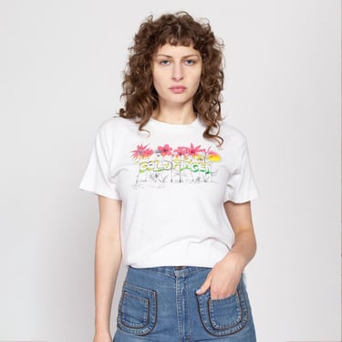 Med-Lrg 80s Coldfinger Flower Garden Graphic T Shirt | Vintage White Floral Novelty Print Band Tee 