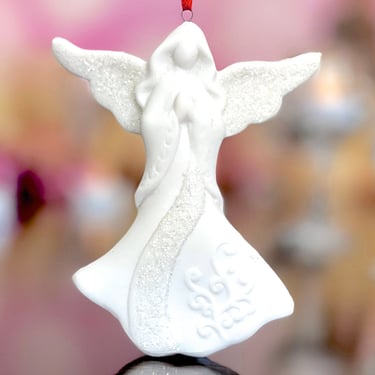 VINTAGE: White Bisque Porcelain Angel Ornament - Christmas Angel - White Christmas - Holiday Xmas 