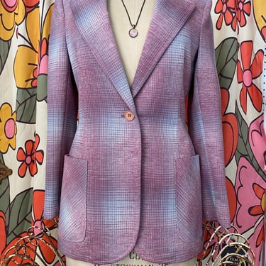 Vintage 1970s purple plaid fitted blazer s/m John Meyer 70s jacket mod retro 34 