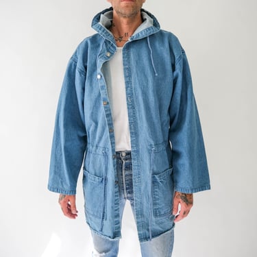 Vintage 90s Uniform Code Light Wash Hooded Military Style Denim Parka | 100% Denim | Streetwear, Hip Hop | 1990s Unisex Hooded Denim Jacket 