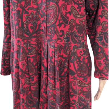 90s Soft Red Paisley Print Teacher Dress Long Pockets By Koret