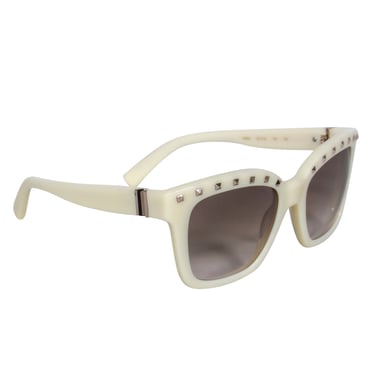 Valentino - Cream Square Frame Sunglasses w/ Studs