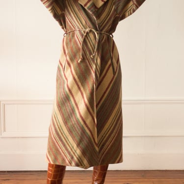 1960s Striped Wool Hooded Blanket Coat 