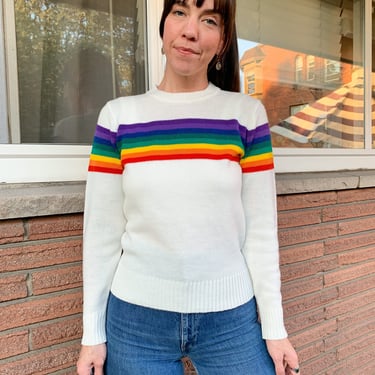 80s white rainbow sweater 
