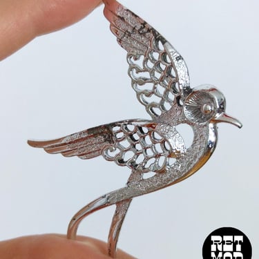 Lovely Vintage 70s Silver Filigree Bird Brooch by Sarah Coventry 