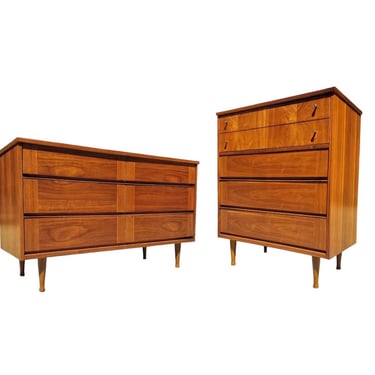 Free Shipping Within Continental US - Vintage Mid Century Modern Dresser Set Dovetail Drawers Walnut Wood 