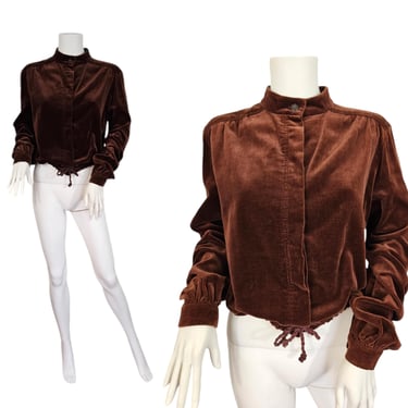 Vtg 1970's Ellen Tracy Brown Velvet Bomber Jacket I Sz Med 