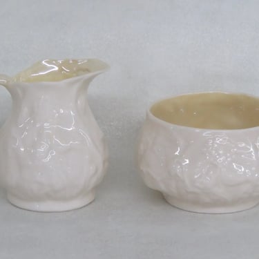 Belleek Ireland Porcelain Lotus Pattern Creamer and Sugar Bowl Set 3543B