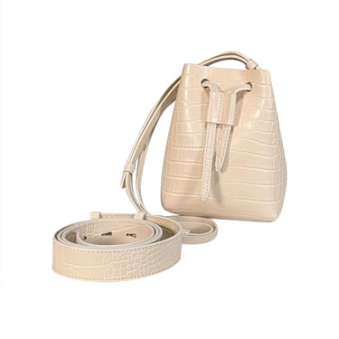 Nanushka - Beige Croc Embossed Faux Leather Mini Bucket Bag