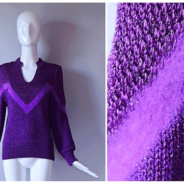 Vintage 1980s Christine Phillipe purple angora and metallic blend knit Sweater | 1990s 80s 2000s sweater 