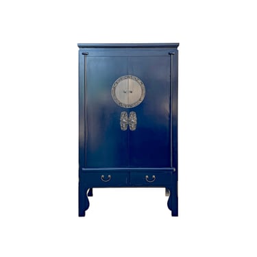 Chinese Prussian Blue Moon Face Tall Wedding Armoire Wardrobe Cabinet cs7663E 