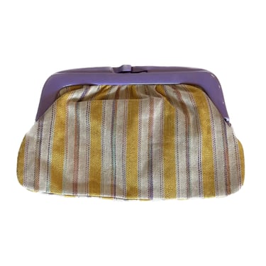 Vintage Purple and Yellow Clutch, Italian Purse, 80s Striped Purse, 80s Clutch, Handbag, Designer Handbag, Retro Clutch, Vinatge Clutch 