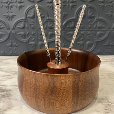 Mid Century Walnut Nut Cracking Bowl