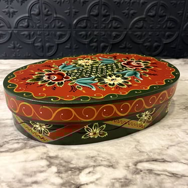 Hand Painted Red and Green Oval  Box