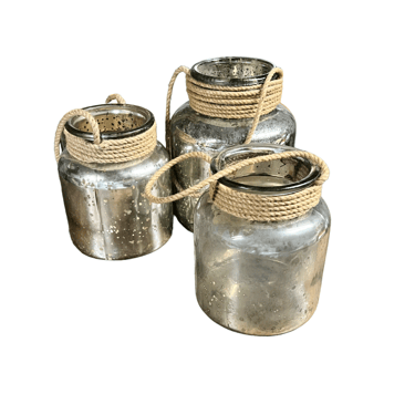 Set of Three Antique Mirrord Jars w/ Rope Handles JC155-12