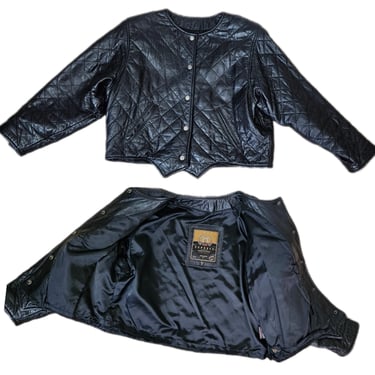 1980s Express Black Leather Quilted Bomber Jacket I Coat I Sz Med 