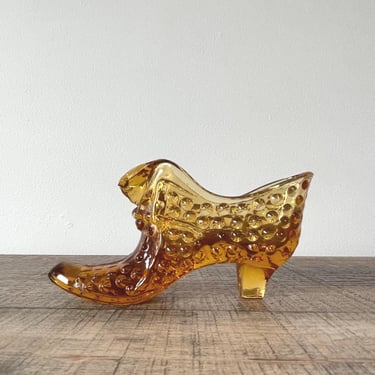 Vintage Fenton Amber Hobnail Glass Cat Head Shoe 