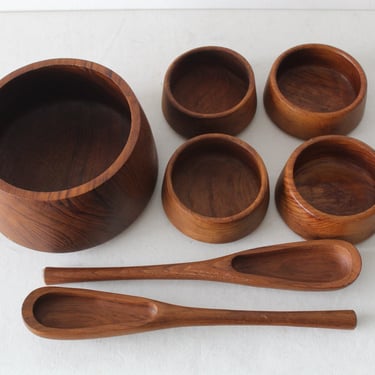 Jens Harald Quistgaard Style & Dansk Servers Teak Wood Service for 4 Salad Bowls - 7 Piece Set 