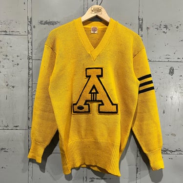 40s Varsity Pullover Sweater yellow Army football patch knit preppy costume 1940s 1950s 