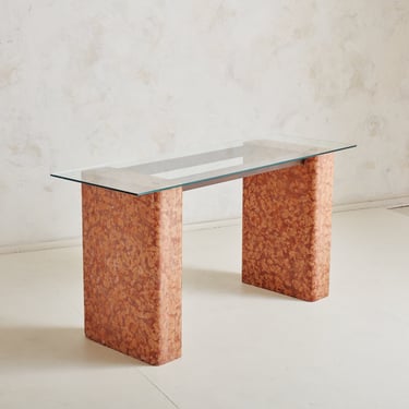Breccia Pernice Marble Console Table with Glass Top, Italy 1970s