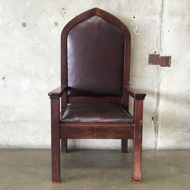 Vintage Gothic Wood & Leather Deacon Chair