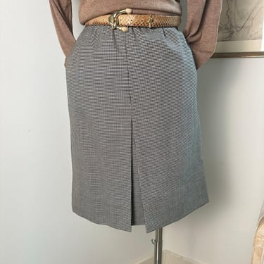 Vintage 1970s Saint Laurent Houndstooth Wool Skirt with Pleat Detail Designer Wear size 38 Fr size M US | Office Skirts | Gifts For Her 