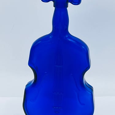 Vintage Cobalt blue glass Bottle Shaped like Violin or Cello - 8" tall 