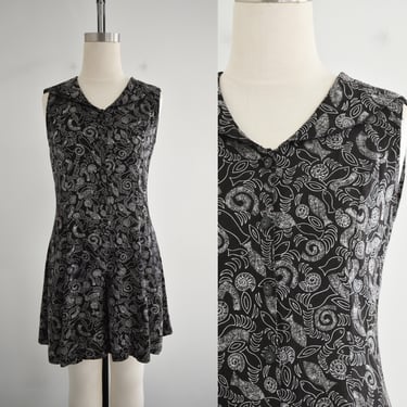 1990s Black Fish Print Romper 