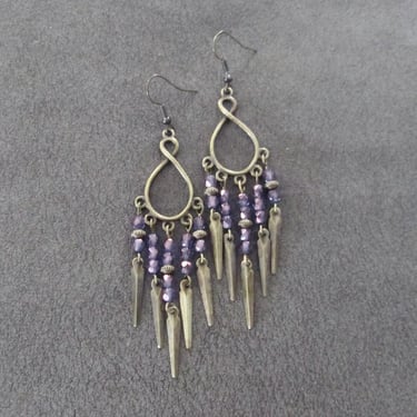 Crystal chandelier earrings, purple and bronze earrings 