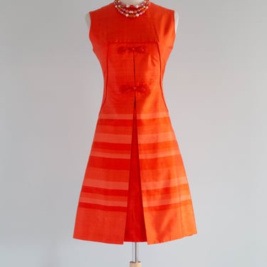 Fabulous 1960's Satsuma Sunrise Thai Silk Shift Dress / SM